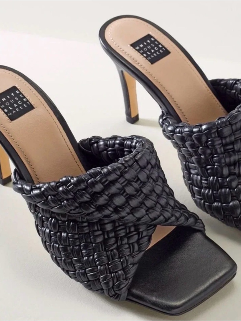 White House Black Market Black Braided Slip-On Mules